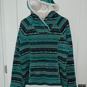 Koppen hooded sweater w/sherpa lined hood sz L VGUC